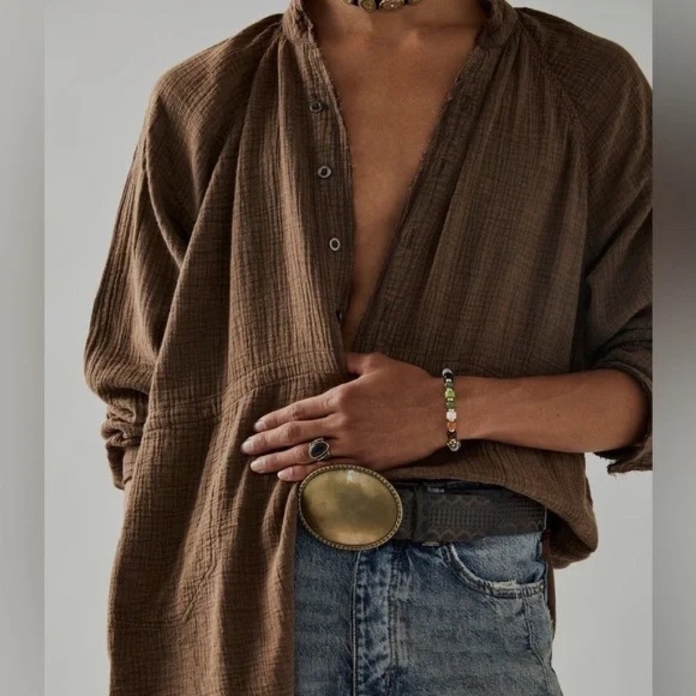 We the Free Summer Daydream shirt in brown size L Free People NWT